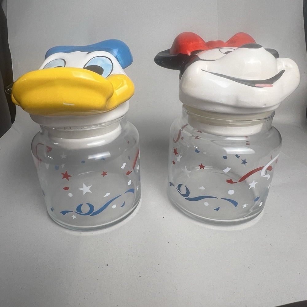Vintage Disney Donald & Minnie Glass Anchor Hocking Adorable Storable Jar/Straws - Picture 10 of 13